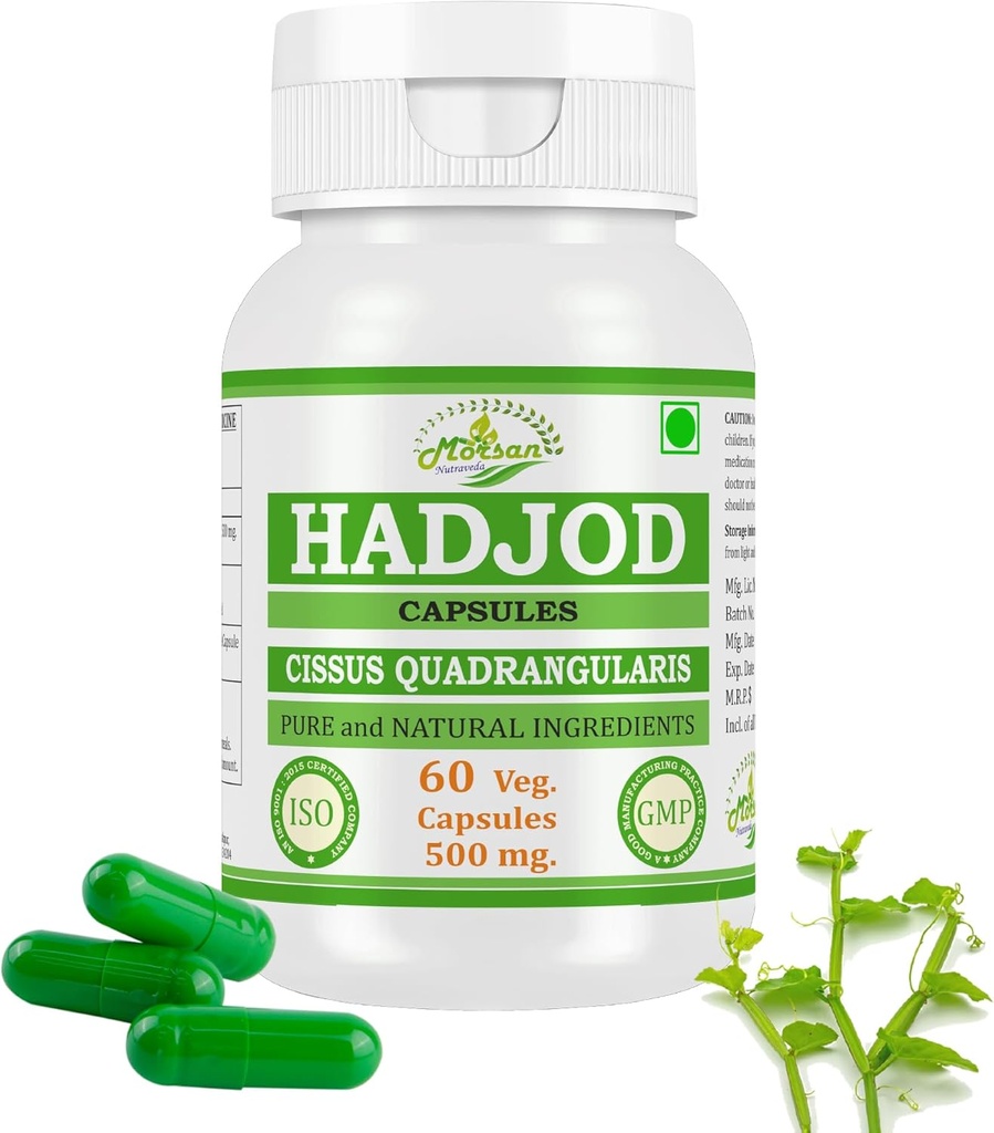Hadjod (Cissus Quadularis) Optimal Kemik ve Ortak Sağlık | Hizmet başına 500 mg | 60 Vejetaryen | Wellness için Doğal Destek | Non-GMO (1 60 Şişe)