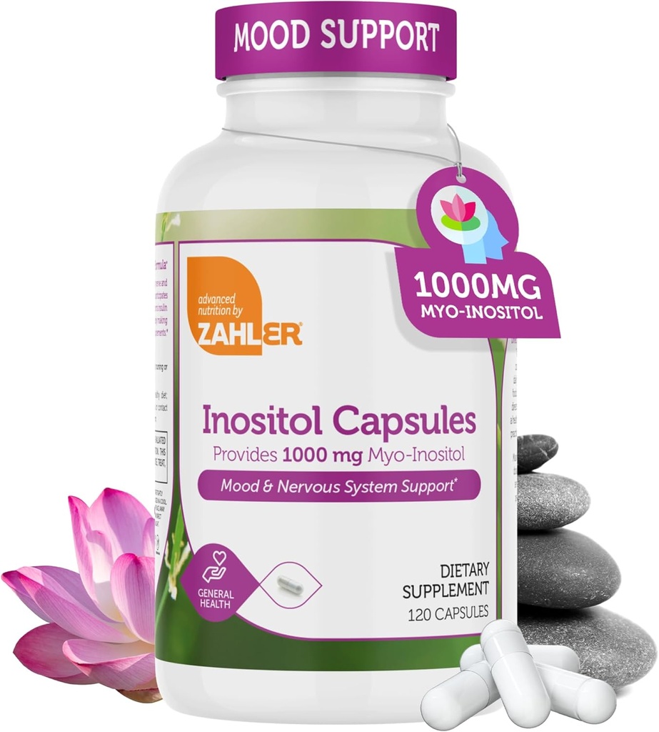 Zahler Inositol Supplement Capsules 1000 mg - Mood & Nervous System Support Supplements for Women - Hormon Denge & Sağlıklı Ovarian Fonksiyonl - Kosher, Gluten Free, Dairy Free - 120 Count