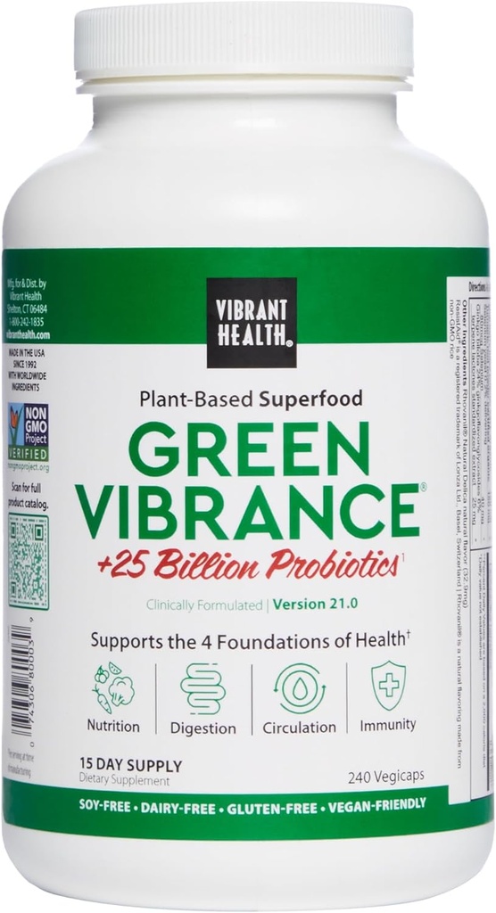 Vibrant Health, Green Vibrance, Vegan Superfood Pills, 240 Kont (kıra 1)