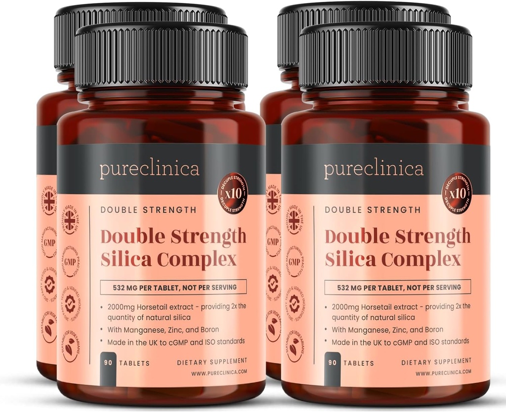 Διπλή δύναμη Silica Complex - 12 Μήνα Προμήθεια! (2000mg Εκχύλισμα Horsetail x 360 δισκία (4 μπουκάλια 90))