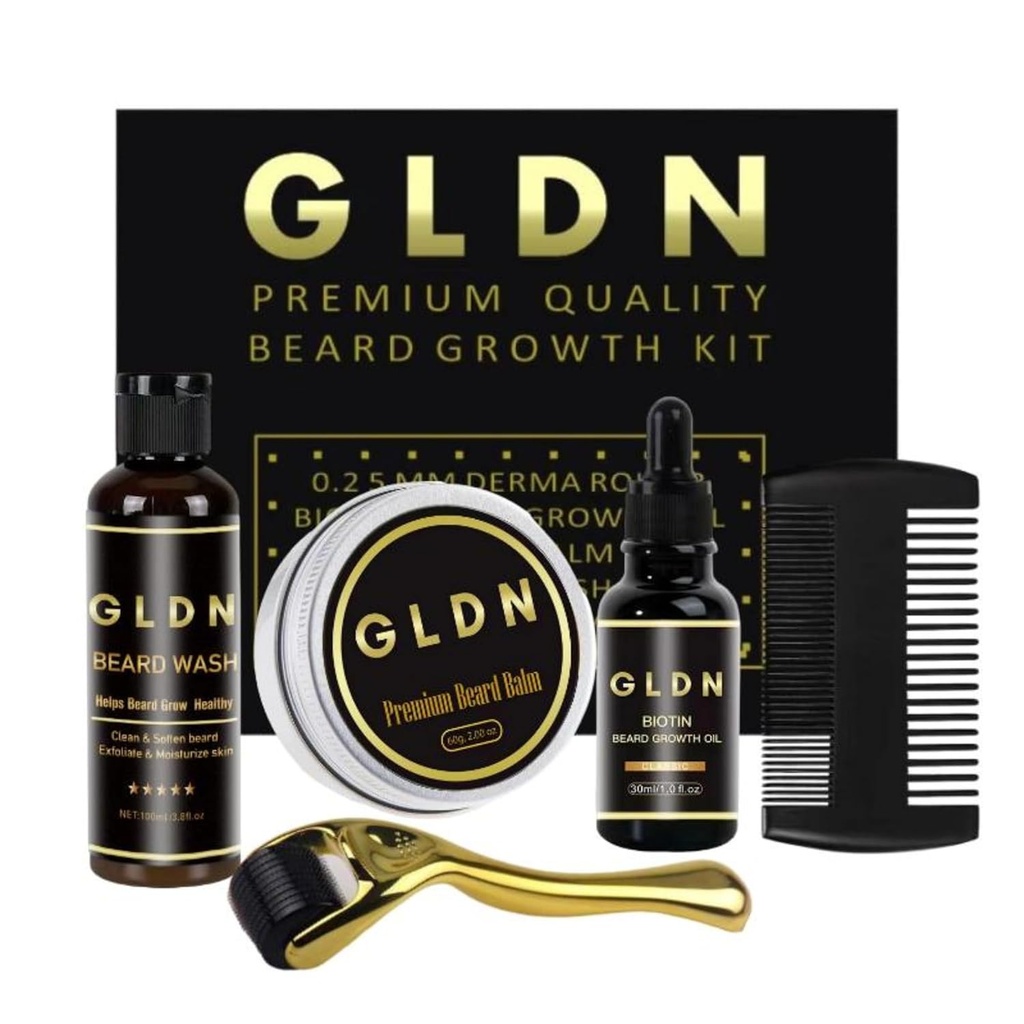 GLDN Beard Kit | Beard Oil, Beard Serum, Beard Comb & Beard Derma Roller
