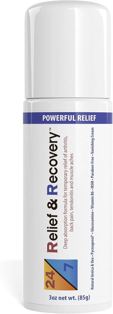 7/24 Relief & Recovery Pain Relief Roll On - 3 Ounce - Muscle Pain Relief Cream, Joint Pain Relief, Bursitis Pain Relief, Scia Pain Relief, Pain Relief for Feet, Topical Pain Reliever