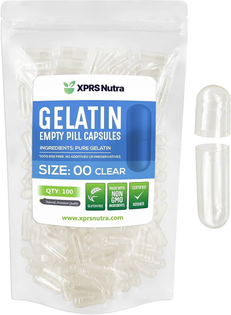 XPRS Nutra Boyutu 00 Boş Kapsüller - 100 Kont Clear Boş Gelatin Capsules - Pills DIY Capsule - Do-It- Yourself Supplements for Do-It- Yourself Supplements