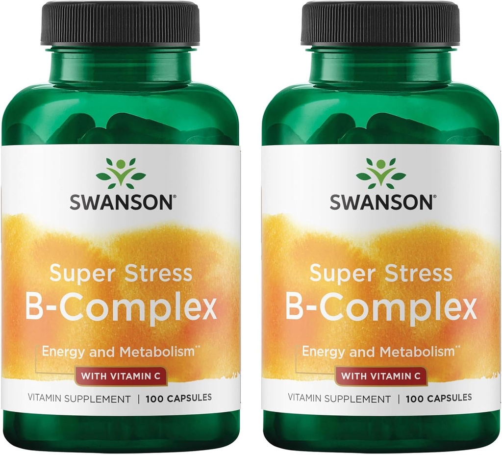Swanson Vitamin B-Complex w/Vitamin C - Doğal Supplement Stres Yardımı, Enerji Desteği ve Immune Health - Metabolism & Nervous Health - (100 Capsules) (2 Pack)