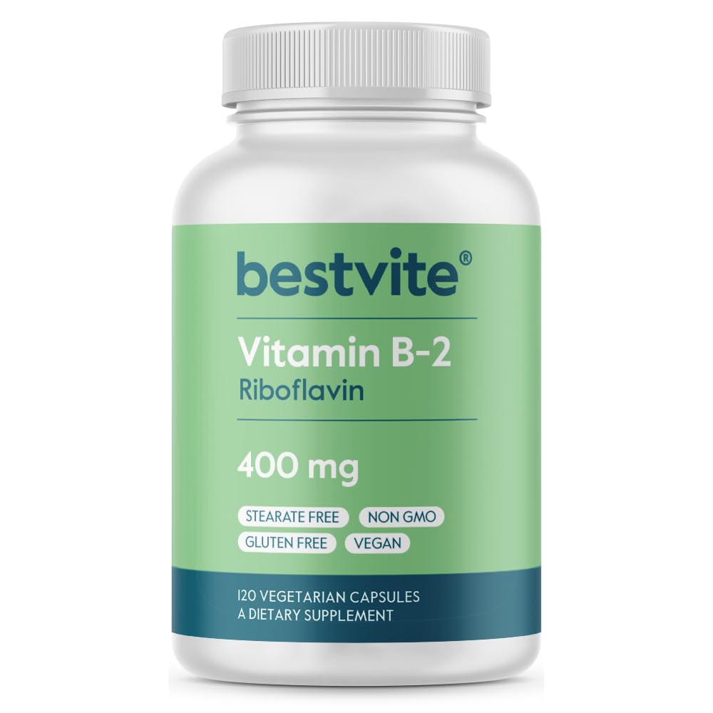 BESTVITE Vitamin B-2 (Riboflavin) 400 mg (120 Vejetaryen Capsules) - No Stearates - Vegan - Non GMO - Gluten Free