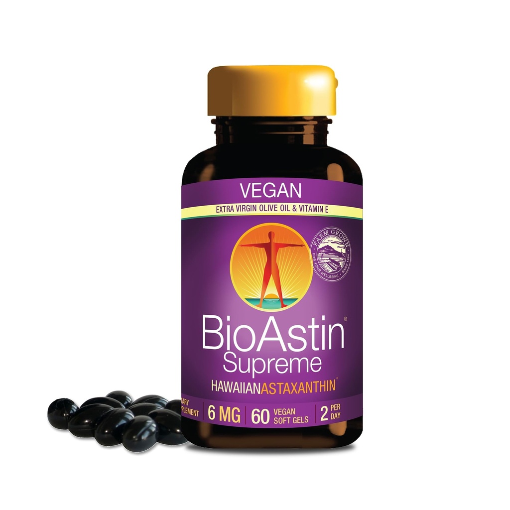 Nutrex Hawaii BioAstin Supreme Hawaii Astaxanthin - 6 mg, 60 Softgels - Farm-Direct Premium Antioksi Supplement for Eye, Skin, Joint & Immune System Health* - Ekstra Virgin Zeytinyağı ile karıştırılır