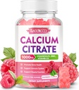 Citrate Gummies Ασβέστιο 1000mg w/Vitamin D3, Συμπλήρωμα ασβεστίου υψηλής απορρόφησης για γυναίκες & άνδρες, συν μαγνήσιο, κάλιο, ψευδάργυρος για μυς & ανοσοποιητικό, ζάχαρη-ελεύθερο, σμέουρο Γεύση, 60 Count