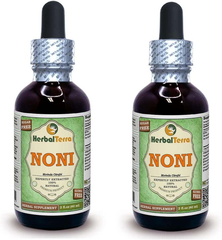Noni (Morinda Citrofol) Glycerite, Organik kuru Meyveler Alkol Özgür Sıvı Ekstraksiyon (Brand Name: HerbalTerra, Proudly Made in USA) 2x2 fl.oz (2x60 ml)