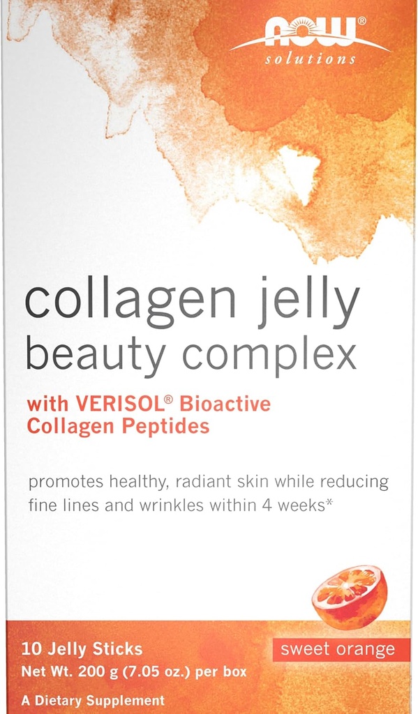 NOW Foods Solutions, Collagen Jelly Beauty Complex, Sweet Orange Flavor, 10 Jelly Sticks