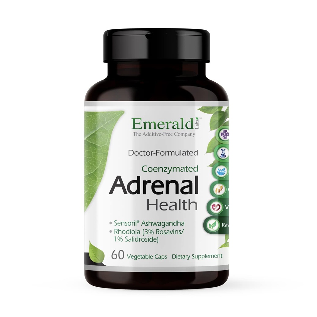 EMERALD LABS Adrenal Health - Stres Yardımı, Enerji Desteği ve Restoratif Uyku Sensörli Ashwagandha, B Vitaminleri, Rhodiola & More* - Gluten-Free - 60 Sebze Capsules (30-Day Supply)