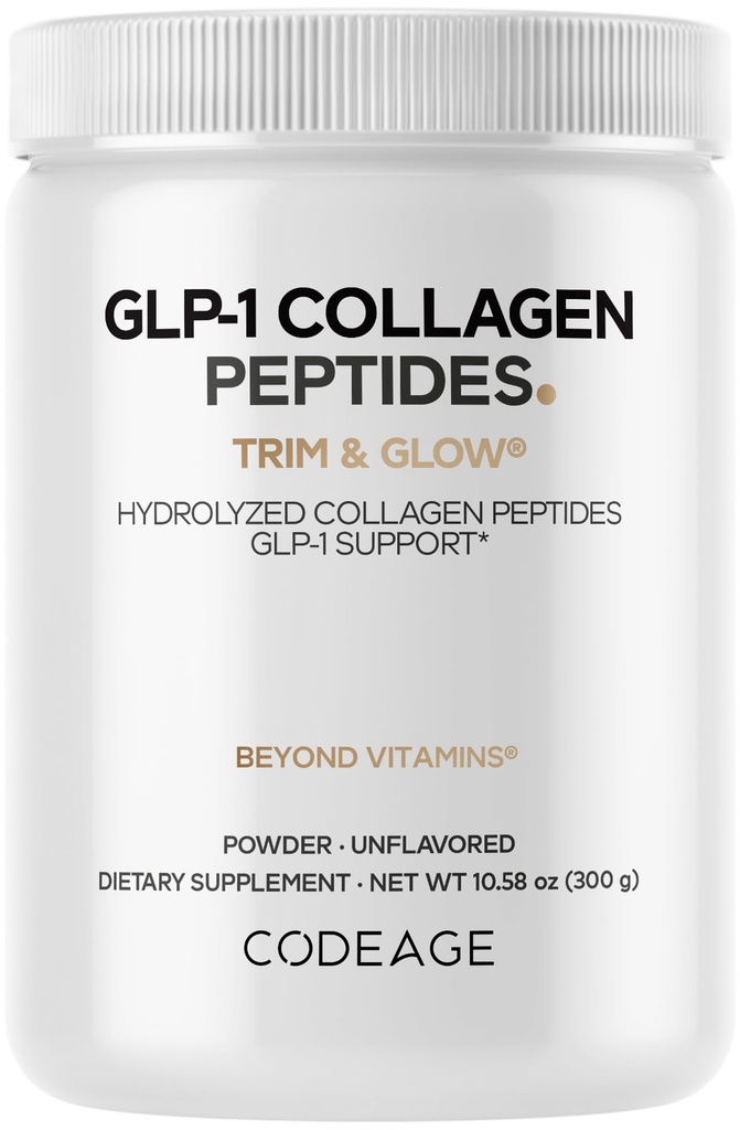 Codeage GLP-1 Collagen Powder Supplement - Nextida GC Collagen Peptides - GLP 1 Support - Hydrolyzed, Grass-Fed, Type I & III, Unflavored - Non-GMO, Gluten-Free, Dairy-Free - 10.58 Oz