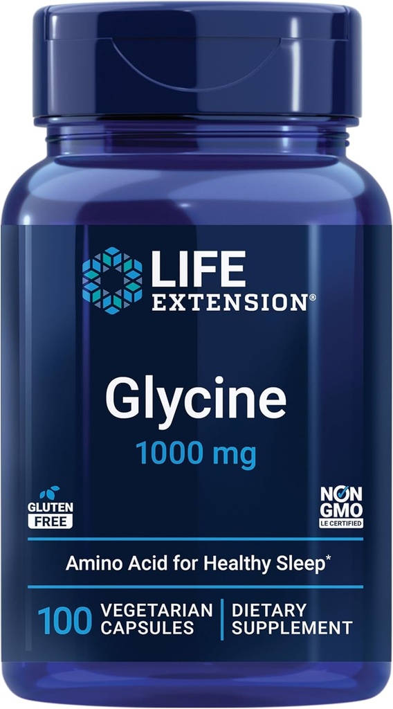 Life Extension Glycine, 1000 mg, Amino Asit Sağlıklı Uyku, Gluten-Free, Non-GMO, Vegetarian, 100 Capsules