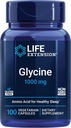 Life Extension Glycine, 1000 mg, Amino Asit Sağlıklı Uyku, Gluten-Free, Non-GMO, Vegetarian, 100 Capsules