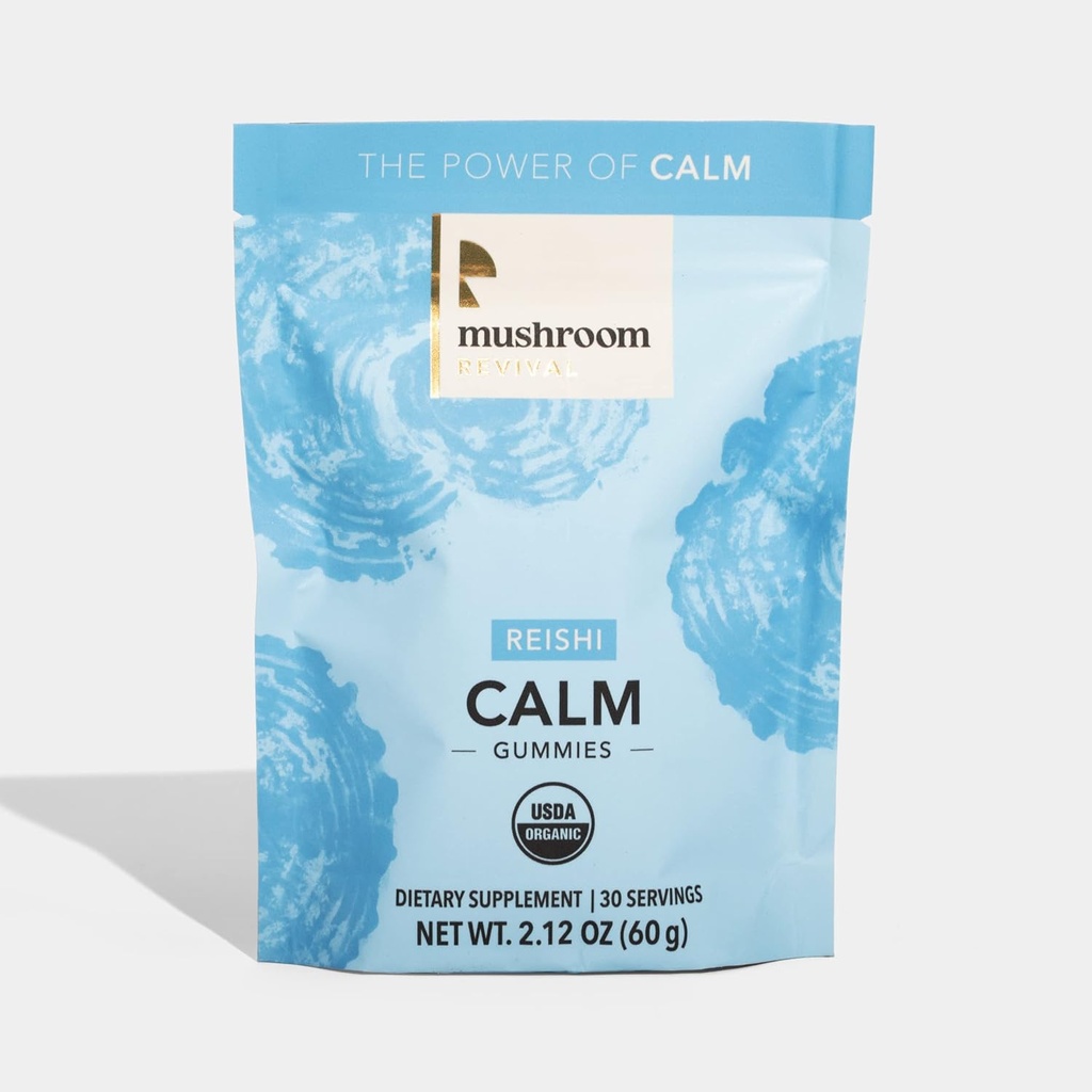 Mushroom Revival, Organik, Reishi Calm Gummies, 2.12 Ounces, Non-GMO, Vegan, Gluten Free, Keto, Süt Free