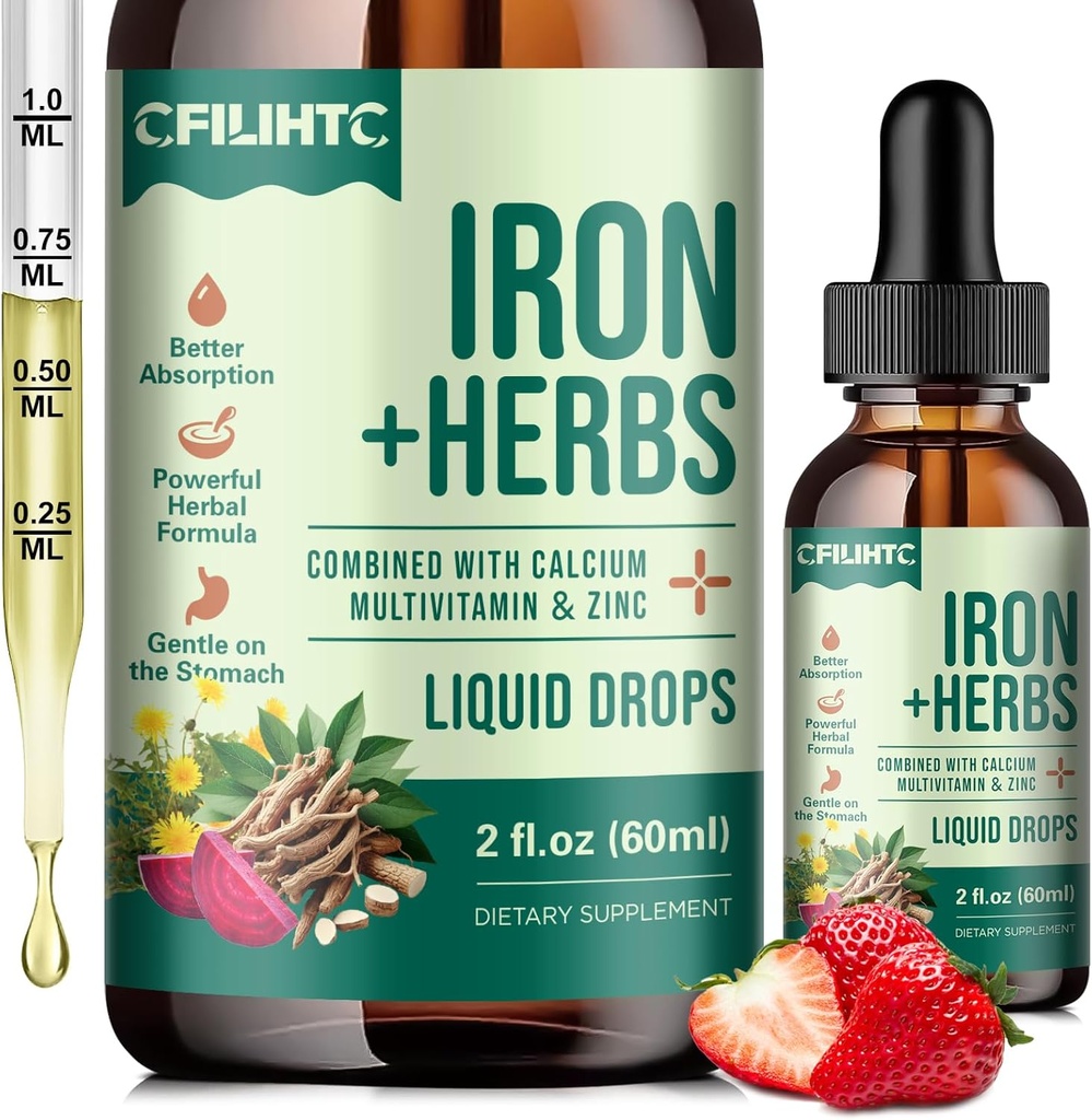 Kadınlar için Sıvı Demir Supplement, Erkekler, Demir Kadın Sağlığı Herb Mix, Kalsiyum, çinko & Multivitamin - Destek Kan Builder, Skin, Enerji, Demir Eksikliği için Immune, Anemi, Vegan 2 Fl Oz
