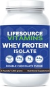 LifeSource Vitamins 3 λίβρες - ΗΠΑ Γαλακτοκομικές αγελάδες Grass Fed Whey Protein Isolate - Διπλή σοκολάτα Fudge γλυκασμένη w / Stevia - 3 λίβρες σκόνη