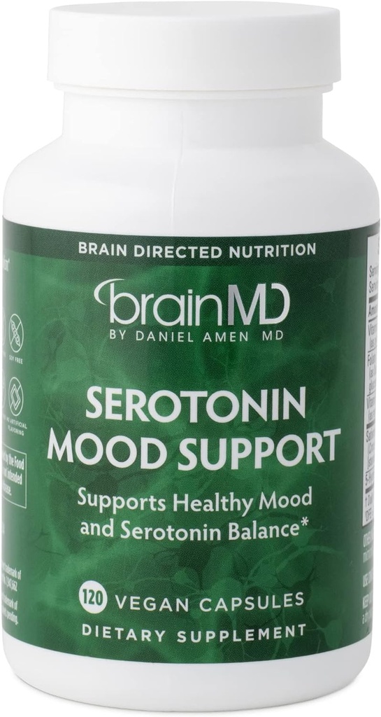 BRAINMD Dr Amen Serotonin Mood Destek - 120 Capsules - Sağlıklı Serotonin Dengesini Destek - Gluten Free - 30 Hizmetler