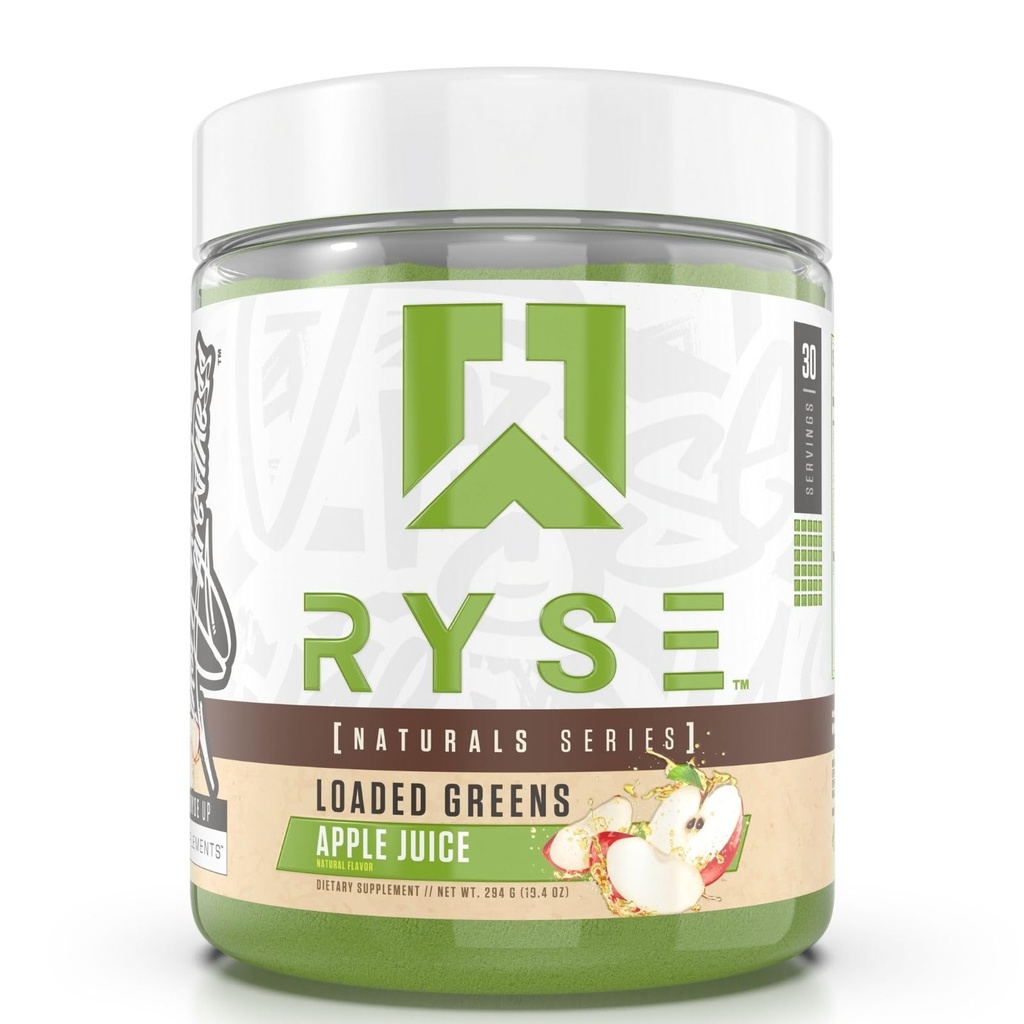 RYSE Φορτωμένα Πράσινα Superfood Powder - Apple Juice - Καθημερινή συμπλήρωμα με Πράσινο Ισορροπία, BettaBerries & Sukre Fiber - Υποστηρίζει Digestion, Ανοσία & Ενέργεια - Δεν Τεχνητά γλυκαντικά - 30 Σερβίρετε