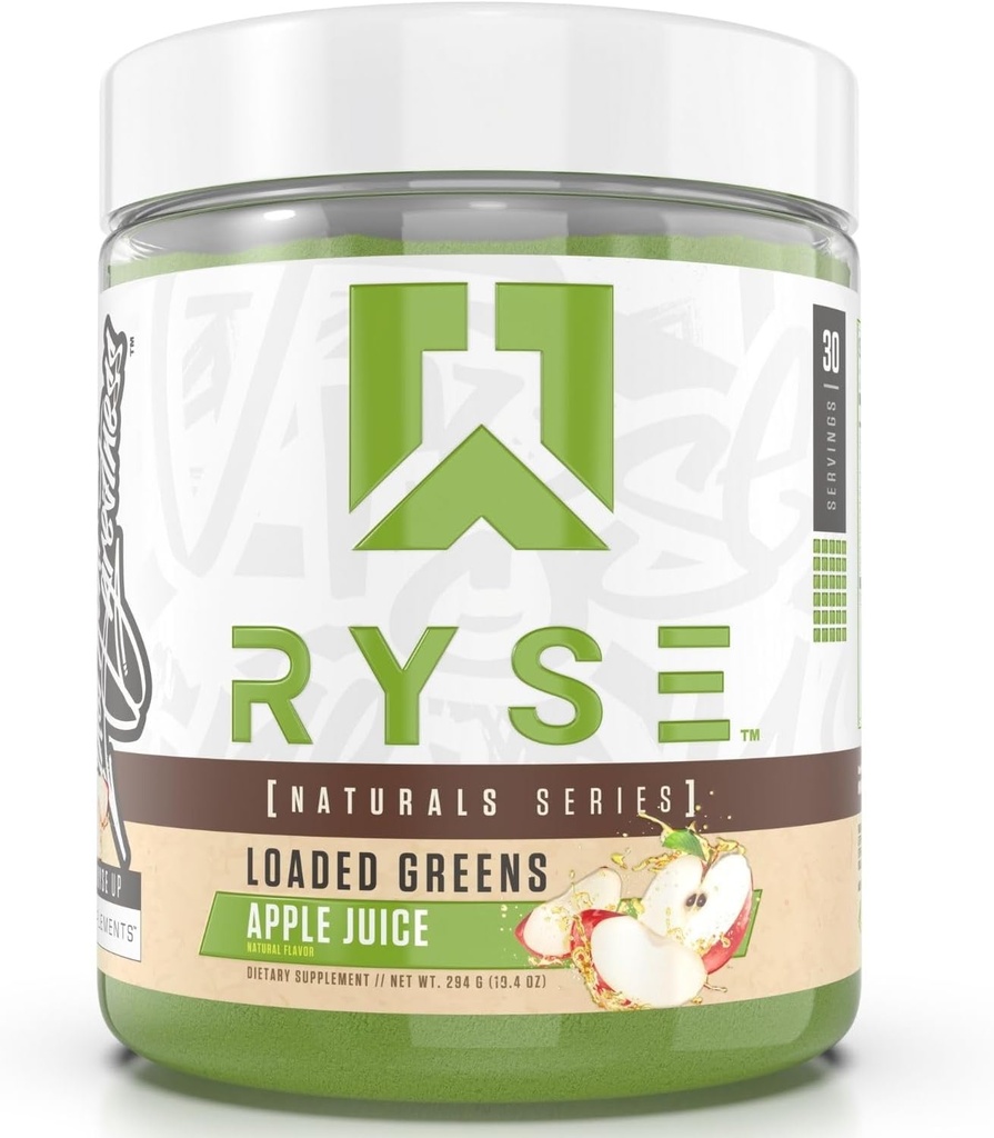 RYSE Loaded Greens Superfood Toz - Apple Juice - Daily Supplement with Greens Balance, BettaBerries & Sukre Fiber - Destekler Digestion, Immunity & Energy - No Yapay Sweeteners - 30 Servisler