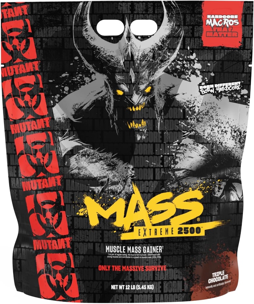 Mutant Mass Extreme Gainer - Whey Protein Tozu - Kas Boyut ve Güçlü - Yüksek Yoğun Temiz Calories (Triple Chocolate, 12 lbs)