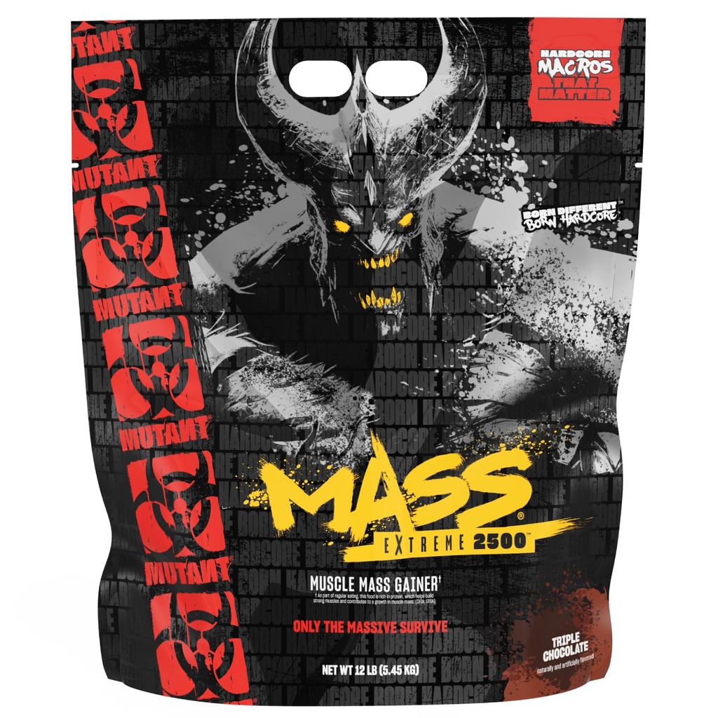 Mutant Mass Extreme Gainer - Whey Protein Tozu - Kas Boyut ve Güçlü - Yüksek Yoğun Temiz Calories (Triple Chocolate, 12 lbs)
