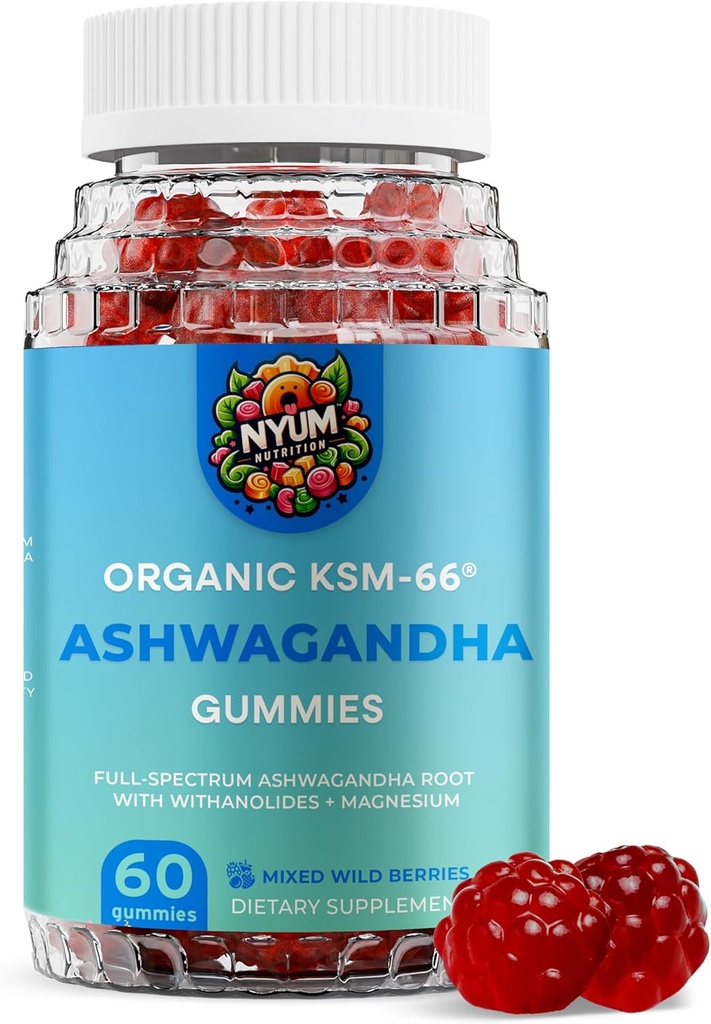 NYUM NutritionTM Organic KSM-66 Ashwagandha Gummies, 3-πακέτο, μικτή άγρια μούρα