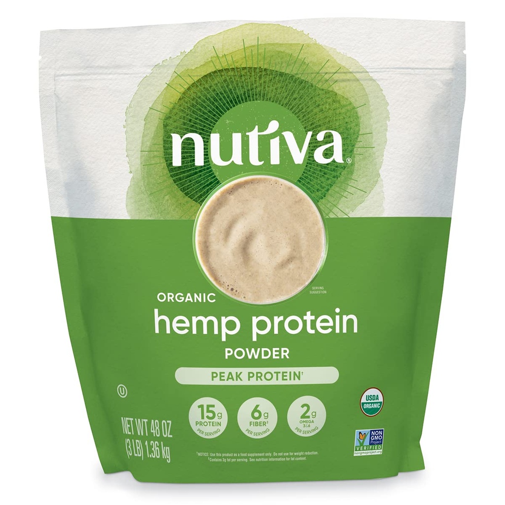 Nutiva Organic Cold-Pressed Raw Hemp Seed protein Toz, Peak Protein, 3 Pound, USDA Organik, Non-GMO, Tüm 30 Onaylandı, Vegan, Gluten-Free & Keto, Plant Protein, Temel Amino Asits
