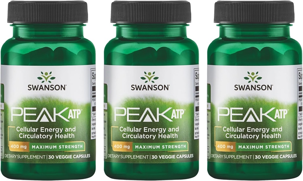 Swanson Maksimum Güçlü Peak ATP-Doğal Supplement Hücreleri Enerji Desteği Destek Desteği Fiziksel Performansı Geliştirmek ve Sağlıklı Kan Akış Desteklerini Teşvik Etmek (30 Veggie Capsules, 400 mg Her) 3 Pack