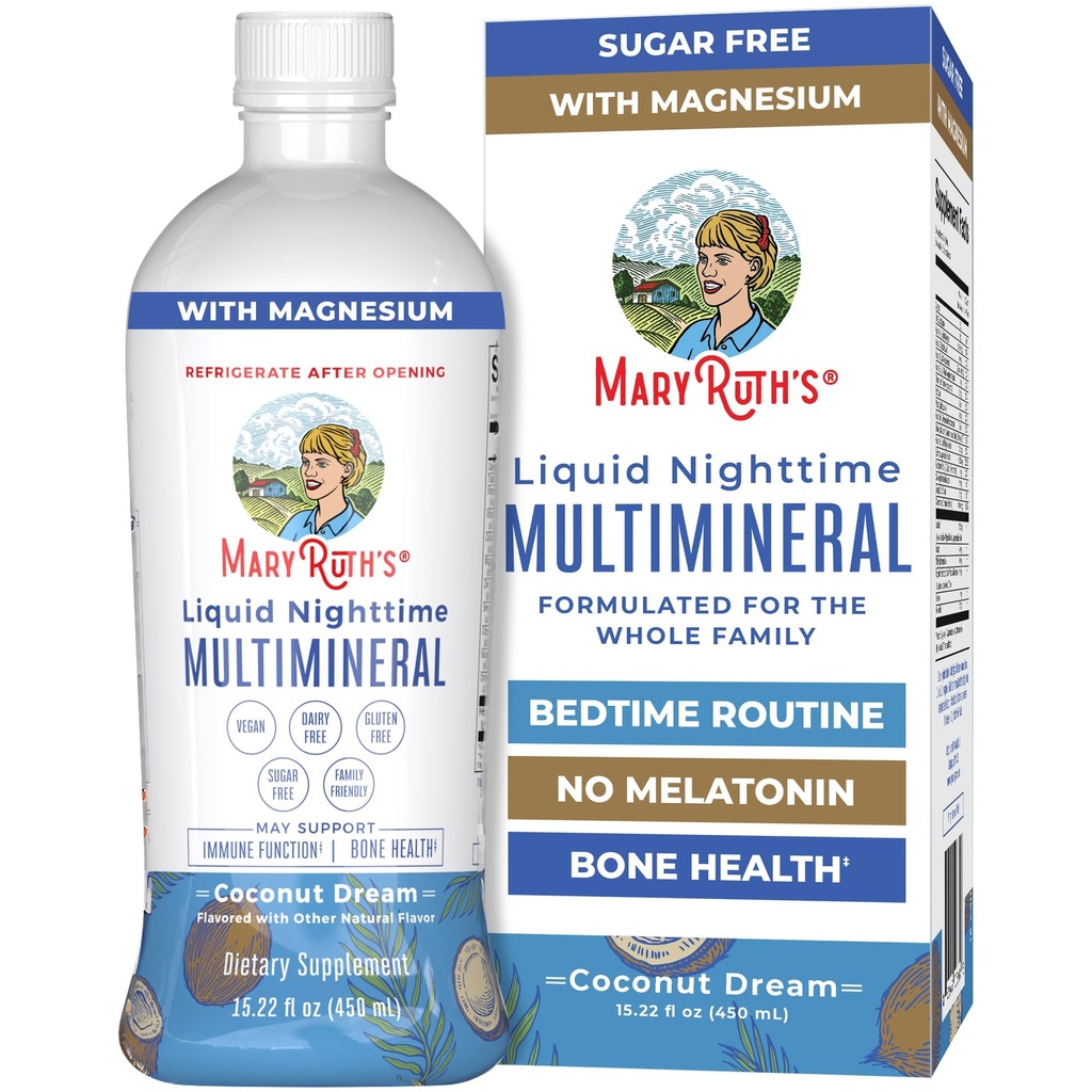 MaryRuth Organics Liquid Nighttime Multimineral | No Melatonin | Bedtime Routine | Magnezyum Citrate | Kalsiyum | çinko | Vitamin D3| 4 Flavor - Vegan | Sugar Free | Gluten Free | 15.22 Oz