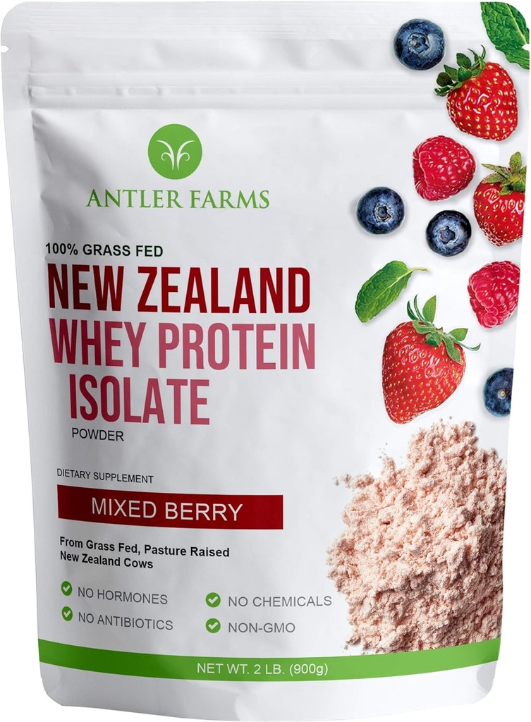 Antler Farms - 100% Grass Fed Yeni Zelanda Whey proteini, Karma Berry Flavor, 30 Hizmet, 2 lbs - Delicious, Cold Processed, Rapidly Absorbed, Keto Friendly, NO-Hormones, NO-GMOs