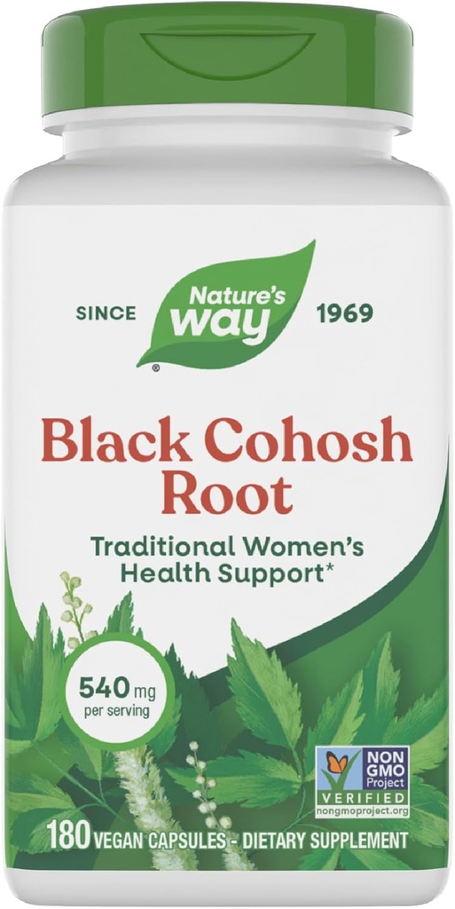 Nature's Way Black Cohosh Root, Women's Health için Geleneksel Destek*, hizmet başına 540 mg, Non-GMO Projesi Doğrulandı, 180 Capsules