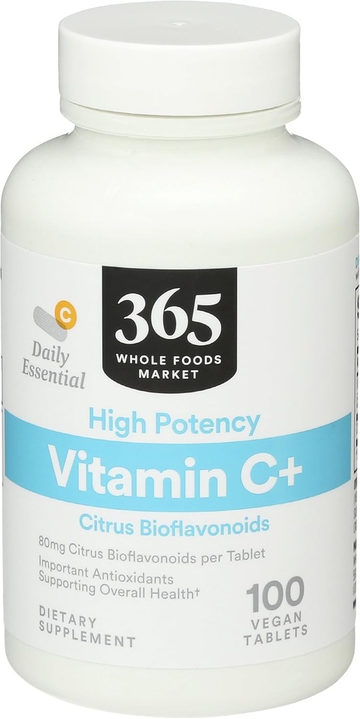 365 από το Whole Foods Market, Υψηλής ισχύος Βιταμίνη C+, 80mg Citrus Bioflavonoids, Vegan, 100 Tablets
