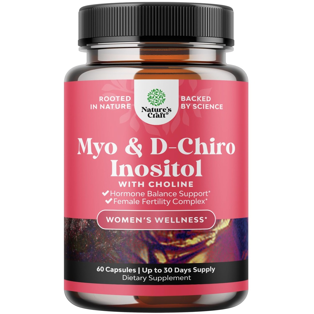 Myo-Inositol & D-Chiro Inositol συμπλήρωμα για τις γυναίκες - Choline συμπλήρωμα του Ρυθμιζόμενου Εμμηνορροϊκού Κύκλου, Γονιμότητας & Ορμονικής Ισορροπίας - Γυναικεία Καψάκια Ισορροπίας με Myo & D-Chiro - 60 Caps