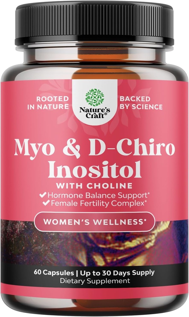 Myo-Inositol & D-Chiro Inositol Supplement for Women - Choline Supplement to Regulate Menstrual Cycle, Ferttitude & Hormonal Balance - Womens Hormon Balance Capsules with Myo & D-Chiro - 60 Caps