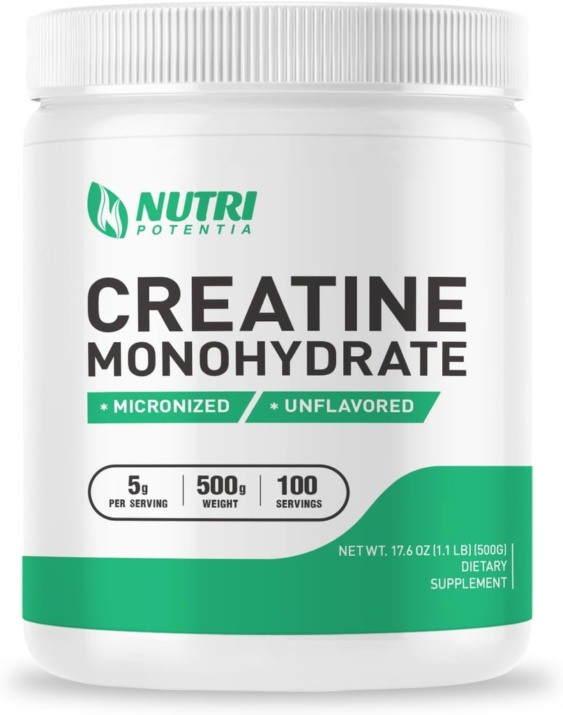 Creatine Monohydrate Powder 500g, Pure Micronized Creatine Συμπληρώματα για Άνδρες και Γυναίκες Κτίριο Μύες, Pre & Post Συμπληρώματα προπόνησης, Vegan, Unflavored - 100 Υπηρεσίες (1.1Lb)