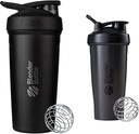 BlenderBottle Strada Shaker Cup, Fiber Steel Water Şişe'i Wiresk, 24Ounce, Black & Classic Shaker Şişe Protein Shakes ve Pre Workout için Mükemmel, 28-Ounce, Black Steel Water Şişe