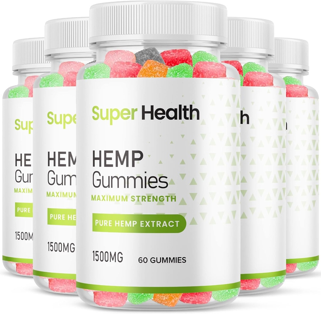 (5 Pack) Super Health Hemp Gummies - Resmi Formula - Super Health Gummies Ekstra Kuvvetler Şişede 25 mg Per Gummy ve 1500 mg ile Şişe, Assorted Flavors Gummies En Güçlü Yeni 2023 (300 Gummies)