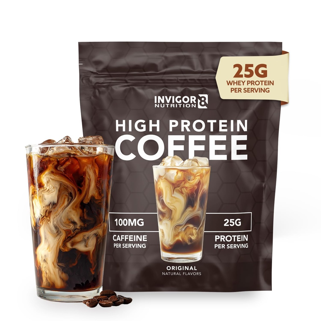 INVIGOR8 Yüksek Protein Kahve Toz 25 Grams Whey Isolate100 mg Doğal Yeşil Çay Caffeine | 0 Eklenmiş Sugar Keto Gluten Free 99.9% Lactose Free | Hot or Iced15 15 Hizmet 17 OZ, Original)