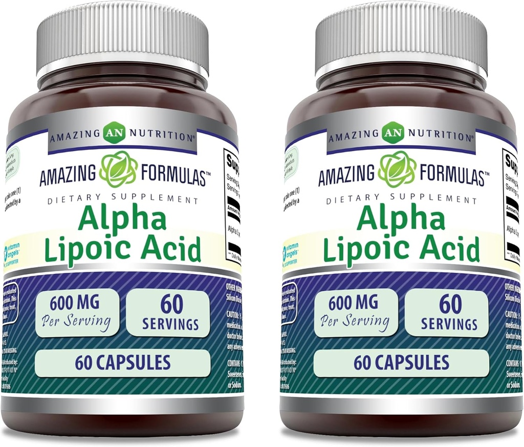 Amazing Formulas Alpha Lipoic Acid | 600 Mg Per | Capsules | Non-GMO | Gluten Free | Made in USA (60 | 2 Pack)