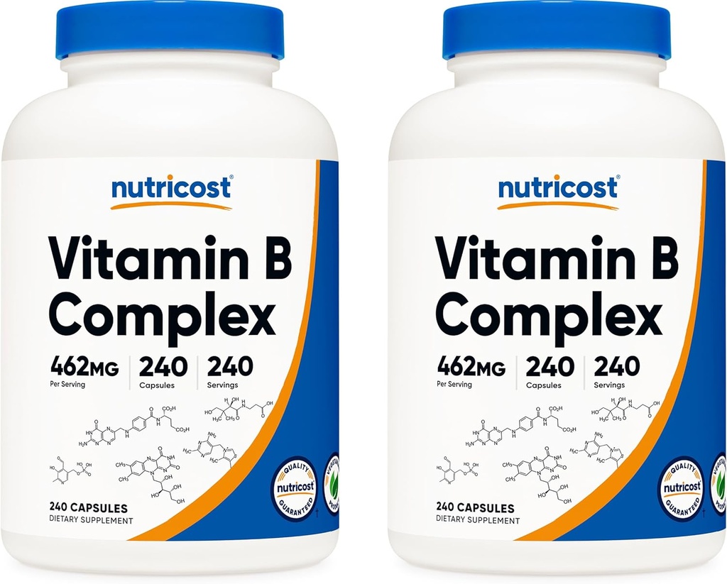 Nutricost Υψηλής Ικανότητας Βιταμίνη B Complex 462mg, 240 Κάψουλες (2 φιάλες) - με Βιταμίνη C
