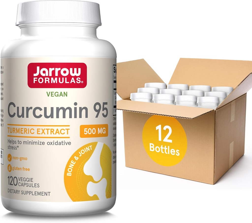 Jarrow Formulas Curcumin 95 500 mg,Turmeric Curcumin Ekstra Antioksit Desteği, Bone and Joint Support Diyetary Supplement,120 Veggie Capsules,Up to 120 Services, Pack of 12