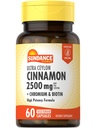 Sundance Ceylon Cinnamon Capsules 2500 mg | 60 Pills | Chromium ve Biotin | Vegetarian, Non-GMO ve Gluten Free Supplement Supplement