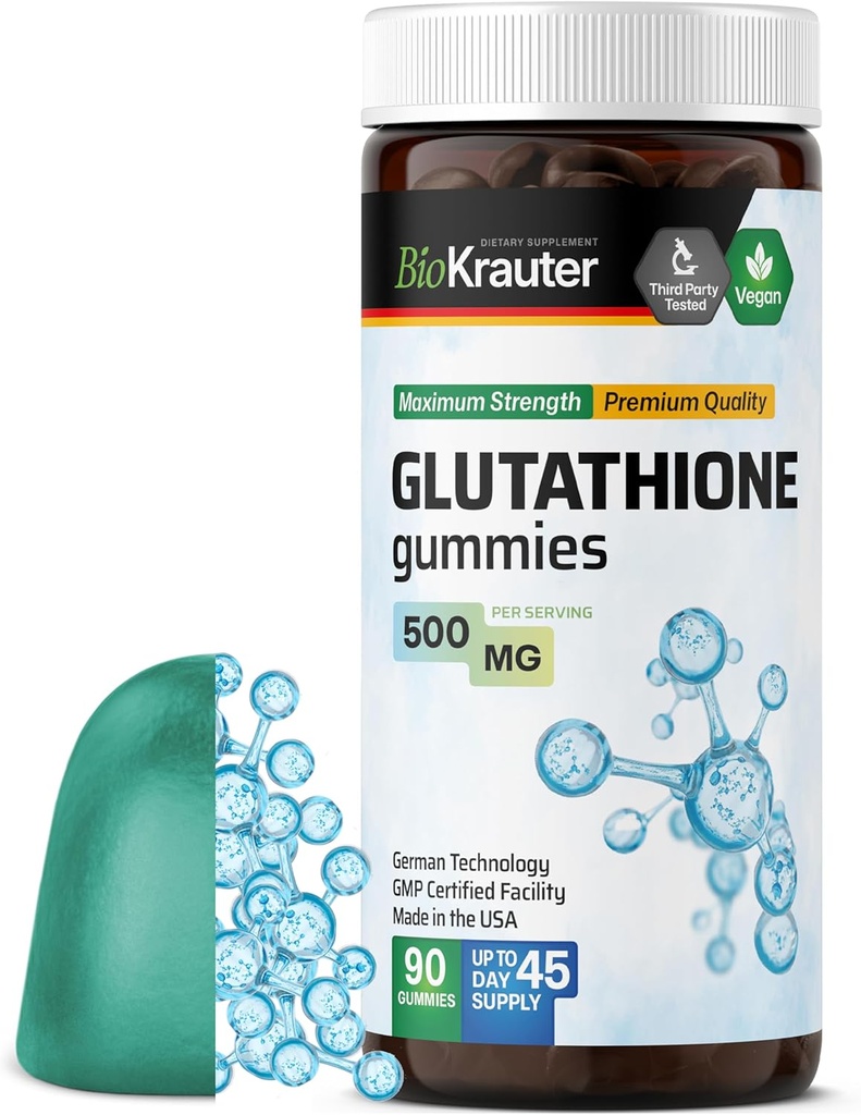 BIO KRAUTER L-Glutathionone Gummies - 500 mg - 90 Vegan Chews - Μειωμένο συμπλήρωμα γλουταθειόνης - Αντιοξειδωτικό συμπλήρωμα