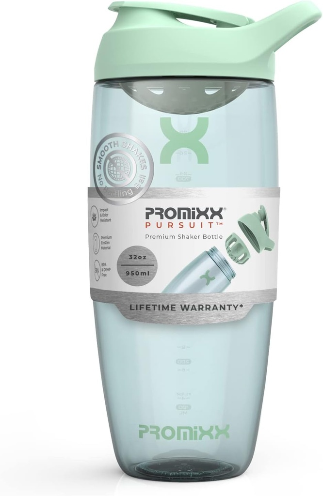 Promixx Pursuit protein Shaker Şişe (32 oz) – Silent No-Ball Mikser, Leak-Proof Lid, BPA/BPS & Phthalate-Free ECOZEN – Easy-Clean Shaker Cup for Protein Shakes, Pre & Post-Workout Smoothies