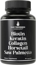 Biotin (5000mcg), Keratin, Collagen, Horsetail, Saw Palmetto - Kadınlar ve Erkekler için 5in-1 Saç Büyüme Tamam & Vitaminler, İncelenmesi için Şanslı Bloker Capsules - Saç Büyüme Vitaminleri