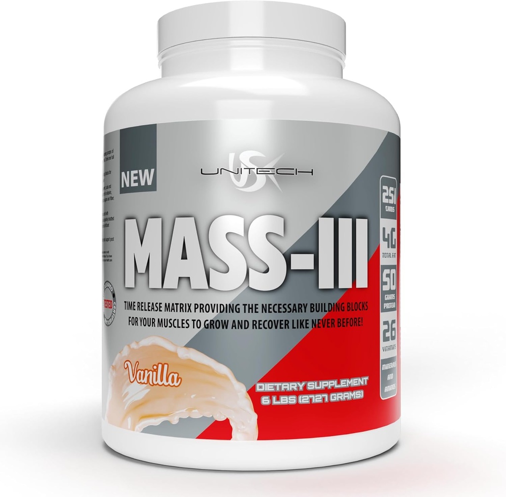 Unitech USK Mass Vanilla Toz | Absorbable Mass Winer Supplement | Protein, Vitaminler, & Mineraller | Protein Isolate & Inter | Destekler Kas Büyüme ve Kurtarma | Vanilla Flavor, 96oz