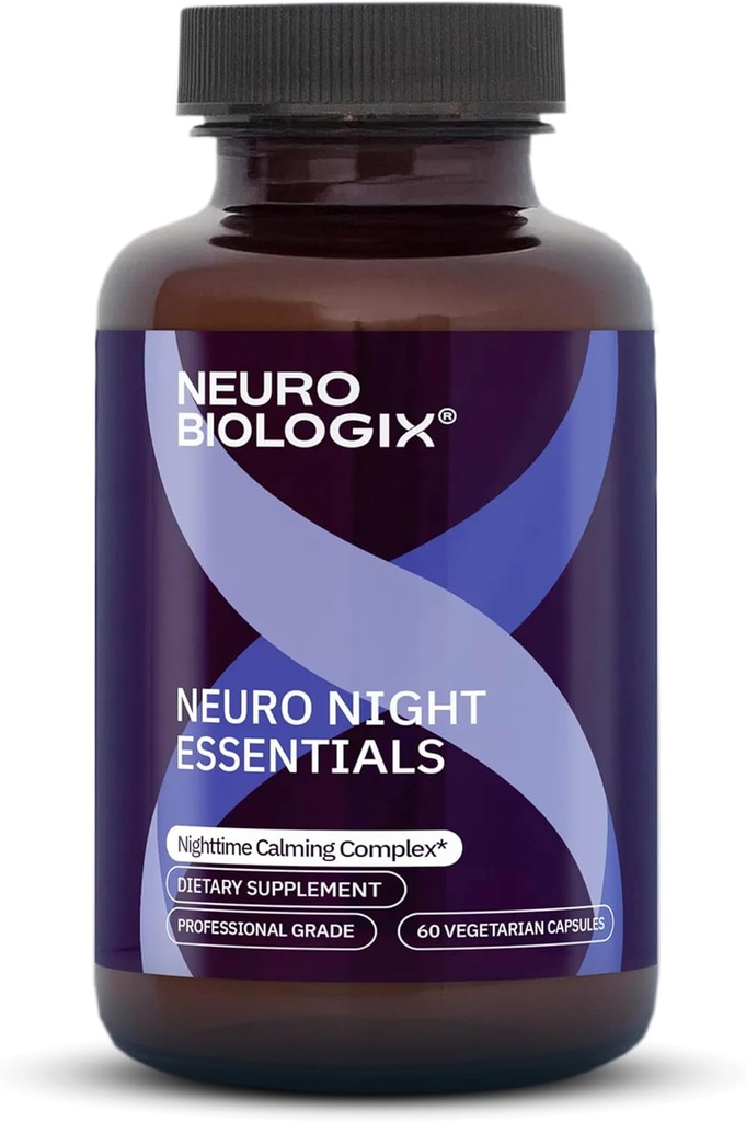 Neurobiologix Neuro Night Essentials, Calming Nighttime Formula with GABA L-Theanine Valerian Root & Magnesium, Supports Relaxation Emotional Balance & Wind-Down Routine, 60 Vegetarian Capsules