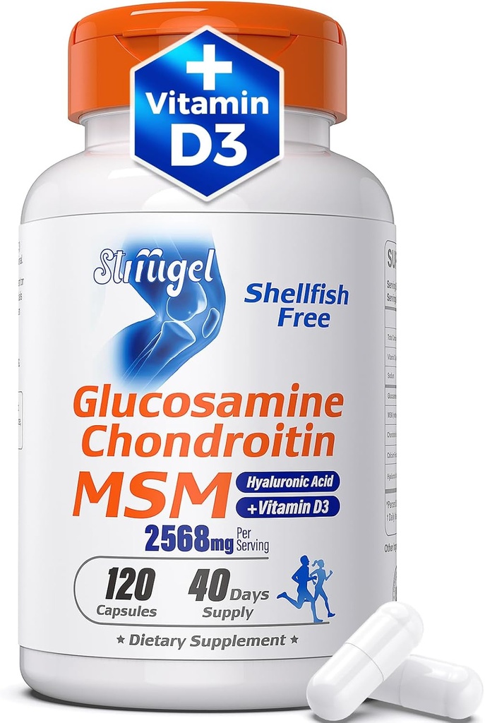 Glucosamine Chondroitin MSM + Vitamin D3 | Shellfish-Free Ortak Desteği Hareketlilik, Flexability & Bone Health | Non-GMO, Gluten-Free, Soy-Free – 7in-1 Formula for Men & Women