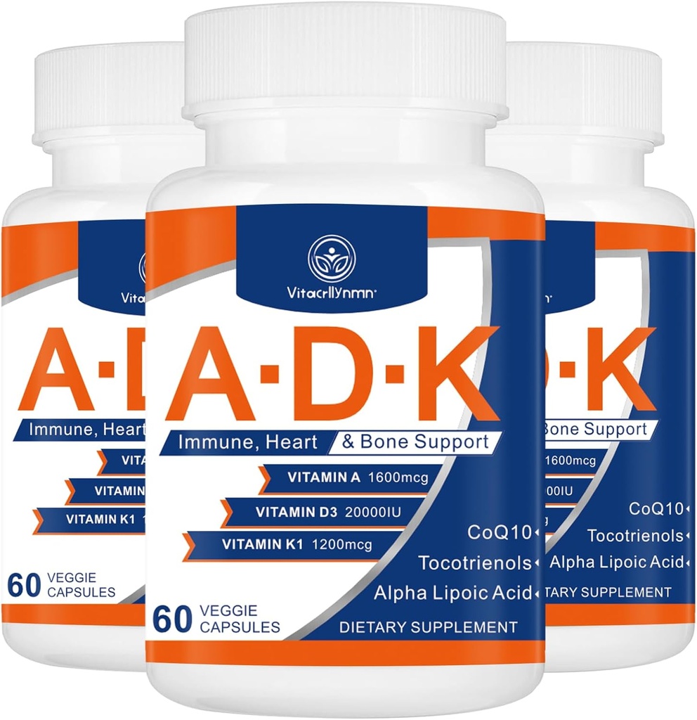 ADK Vitamini 20000 IU - Yüksek Potency Vitaminleri A, D3 ve K1 Kalp, Bone Health ve Immune Support Vitamin ADK 180 Capsules