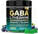 GABA L-Theanine Gummies, Sugar-Free Calm Gummies with L-Theanine, Ashwagandha,Valerian Root,Magnesium | Support Sleep,Stress Relief & Relaxation | GABA Supplement for Adult- Blueberry Flavor Flavor